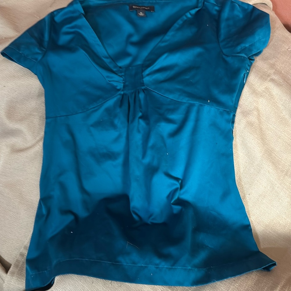 Banana Republic Teal Satin Cap Sleeve Top